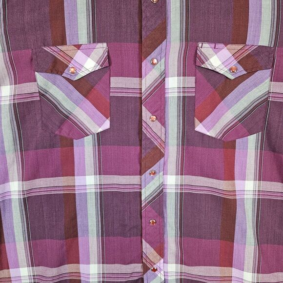 American Hero Pink Windowpane‎ Plaid Pearl Snap Large Long Sleeve Western Shirt - Picture 3 of 14
